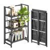 4NM No Assembly Folding Bookshelf Storage Shelves 3 Tiers Vintage Bookcase Standing Racks Study Organizer Home Office (Gray Black) view 1
