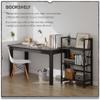 4NM No Assembly Folding Bookshelf Storage Shelves 3 Tiers Vintage Bookcase Standing Racks Study Organizer Home Office (Gray Black) view 2