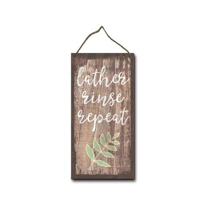 LERJIMUX Lather, Rinse, Repeat Wood Banners Wood Signs, Hanging Wooden Signs, Wood Slices, Decorative Plaques, Rustic Signs for Shop Home Decor, Craft Projects,