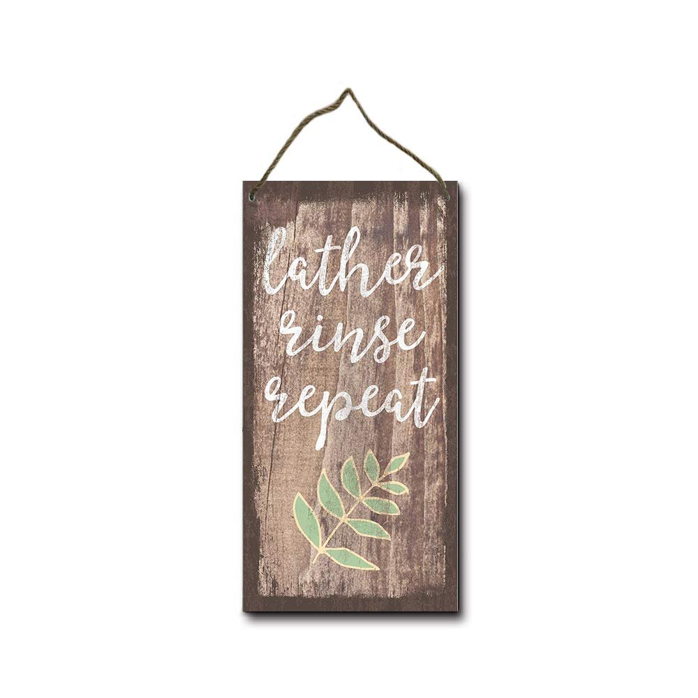 LERJIMUX Lather, Rinse, Repeat Wood Banners Wood Signs, Hanging Wooden Signs, Wood Slices, Decorative Plaques, Rustic Signs for Shop Home Decor, Craft Projects,