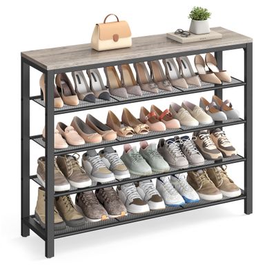 VASAGLE INDESTIC Shoe Rack, Organizer for Closet with 4 Mesh Shelves and Large Top for Bags, Entryway Hallway Shelf, Steel Frame, Industrial, Greige and Black ULBS015B02, 11.8 x 39.4 x 36.4 Inches