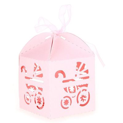 Inzopo 50pcs Paper Candy Sweets Gift Boxes Baby Shower Favors Carriage Pattern (Pink)
