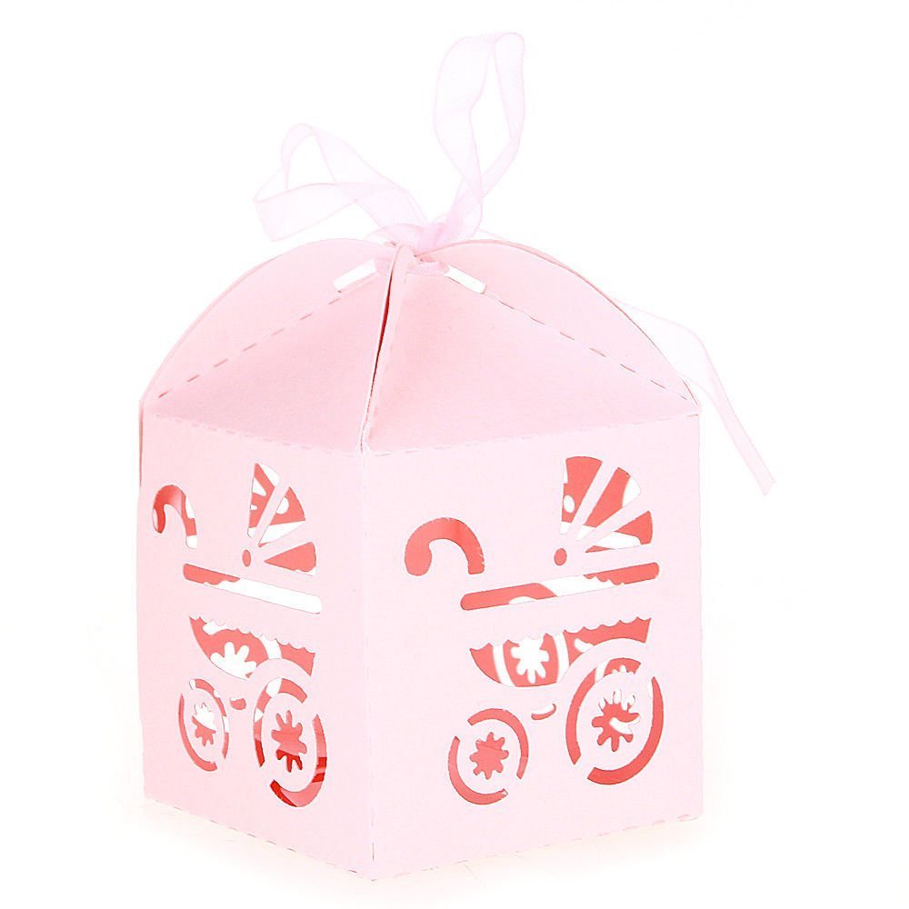 Inzopo 50pcs Paper Candy Sweets Gift Boxes Baby Shower Favors Carriage Pattern (Pink)