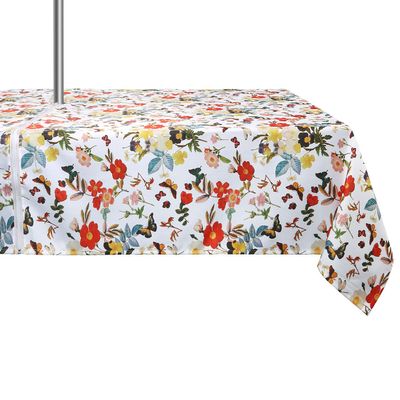 ColorBird Spring Bloom Botanical Print Outdoor Tablecloth Water Resistant Spillproof Polyester Fabric Table Cover with Zipper Umbrella Hole for Patio Garden Tabletop Decor, 60 x 84 Inch, Zippered