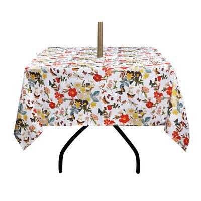 ColorBird Summer Floral Outdoor Tablecloth Water Resistant Spillproof Bloom Botanical Print Polyester Fabric Table Cover with Zipper Umbrella Hole for Patio Garden Tabletop Decor, 60" Square