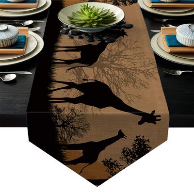 LEO BON Dining Table Runner Safari with Giraffe with Majestic Tree at Sunrise Table Runners for Kitchen Table Dresser, Indoor-Outdoor, Farmhouse, Rustic, Weddings,14x72inch
