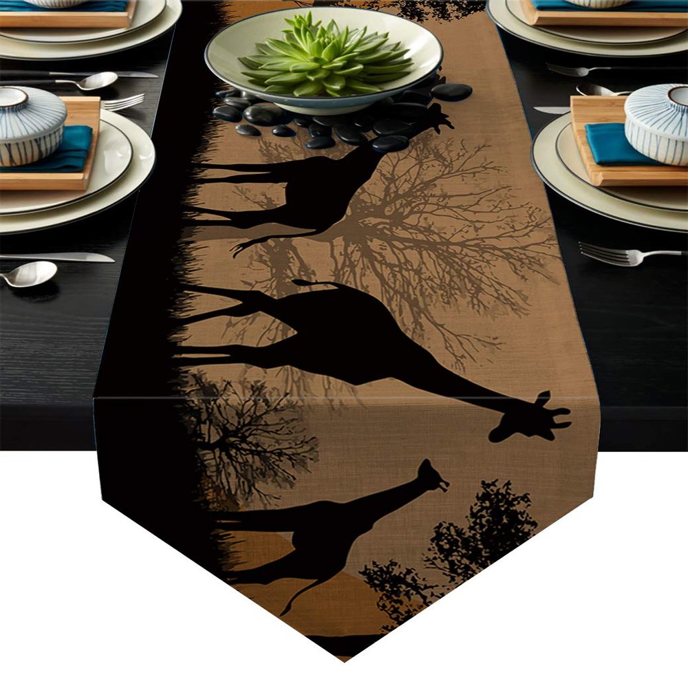 LEO BON Dining Table Runner Safari with Giraffe with Majestic Tree at Sunrise Table Runners for Kitchen Table Dresser, Indoor-Outdoor, Farmhouse, Rustic, Weddings,14x72inch