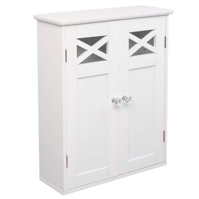 Road.Ahead White Wall Mounted Wall Cabinet,Two-Door Wall Cabinet, Medicine Cupboard, Hanging Bathroom Storage with Height Adjustable Shelf and Rod Medicine Cabinets- White
