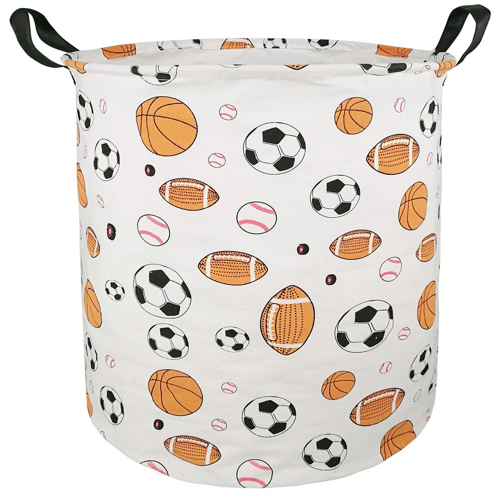 KUNRO Kids Laundry Hamper Clothes Gift Basket Storage Laundry Baskets Organizer Bin with Handles for Nursery Room (Balls)
