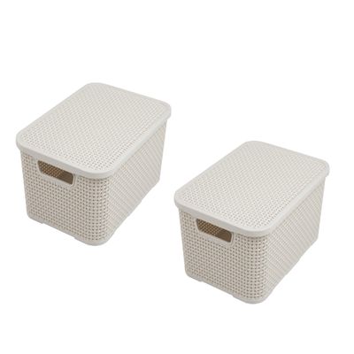 BranQ - Home essential 5901098045704 Rattan Basket Set of 3 Size S 7L Plastic PP Cream 28.5 x 19.5 x 12.9 cm (L x W x H)