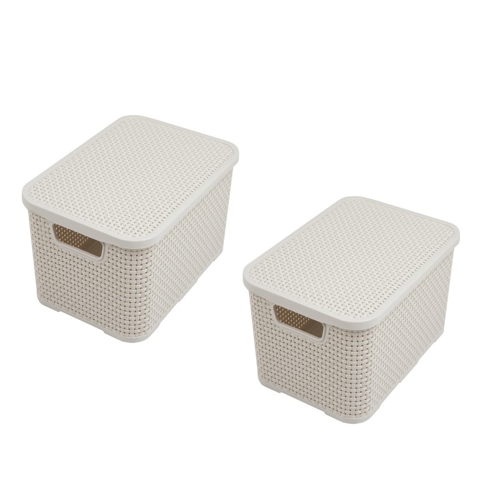 BranQ - Home essential 5901098045704 Rattan Basket Set of 3 Size S 7L Plastic PP Cream 28.5 x 19.5 x 12.9 cm (L x W x H)
