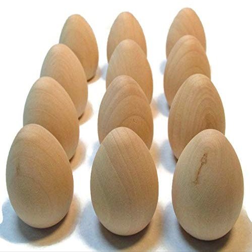2'' Wood Egg - Set of 12 Unfinished Wooden Eggs - Dozen Eggs - DIY Easter Egg - Pullet Egg