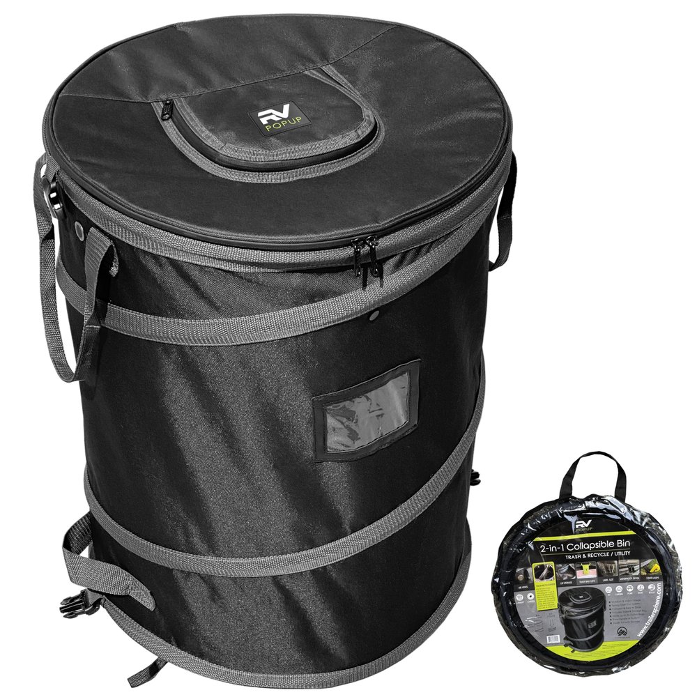 Trailersphere Collapsible Bin Trash & Recycle/Utility, Perfect for Camping, Laundry, Storage and Garden, Waterproof Vinyl and Tear Resistance, Trash and/or Recycle, Two 13 Gallon Bags
