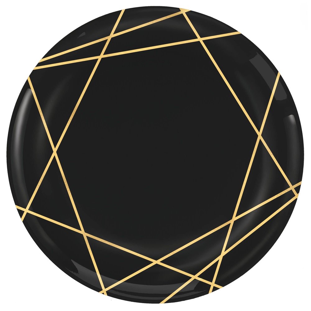 Amscan Gold & Black Geo Hot-Stamped Plastic Plates - 7.5" (20-Pack) | Elegant Design Tableware for Gatherings, Parties, and Events