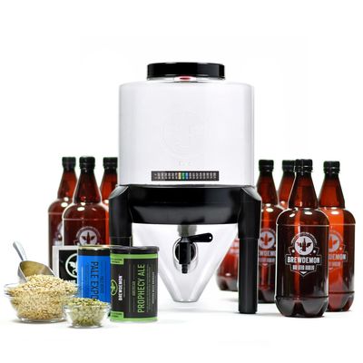 BrewDemon Premium Beer Making Kit w/Bottles  NO AIRLOCK OR SIPHON REQUIRED  Conical Fermenter Eliminates Sediment and Makes Great Tasting Beer at Home - Includes our 2 Gal. American Ale Recipe