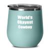 Cowboy Wine Glass Saying Worlds Okayest Funny Gift Idea Sarcastic Pun Insulated Tumbler With Lid Teal view 1