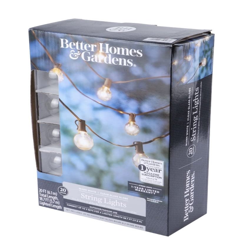 Dijkoo Better Home & Gardens Warm White Clear Glass Globe String Lights