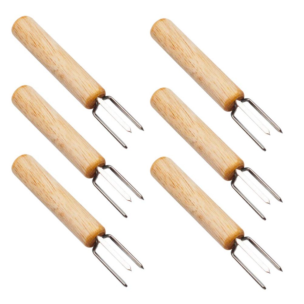 Cabilock 304 Stainless Steel Bbq Forks Corn Barbecue Forks Grill Tools Bbq Cooking Tools Meat Skewers for Grilling Set of 6