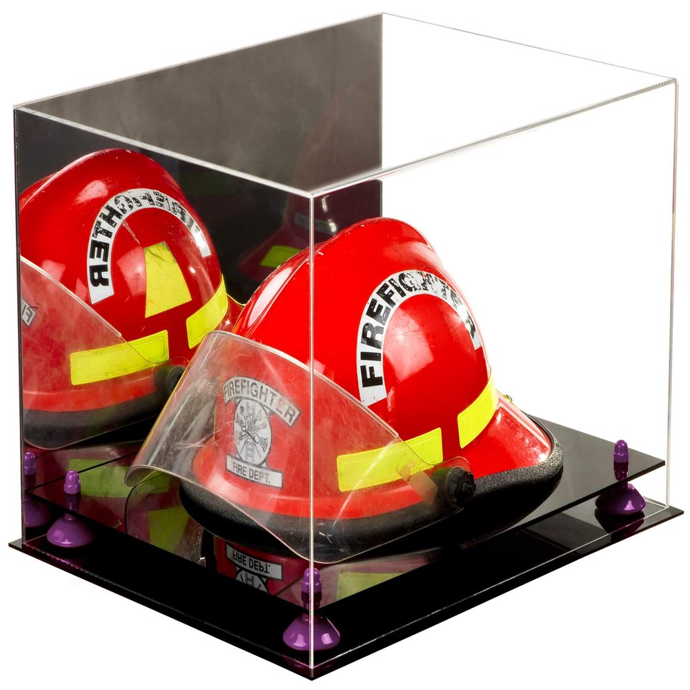 Better Display Cases Versatile Acrylic Display Case - Large Rectangle Box with Mirror, Purple Risers and Black Base 18" x 14" x 12" (V60)