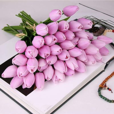 10 Pcs Beauty Real Touch Flowers Latex Tulips Flower Artificial Bouquet Fake Flower Bridal Bouquet Decorate Flowers for Wedding