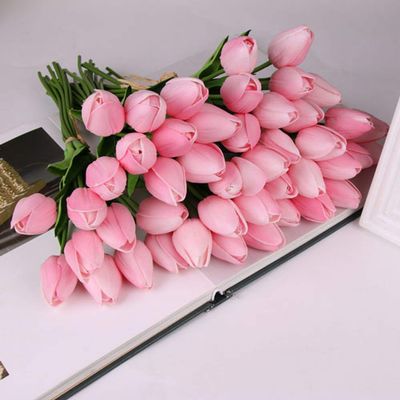 10 Pcs Beauty Real Touch Flowers Latex Tulips Flower Artificial Bouquet Fake Flower Bridal Bouquet Decorate Flowers for Wedding