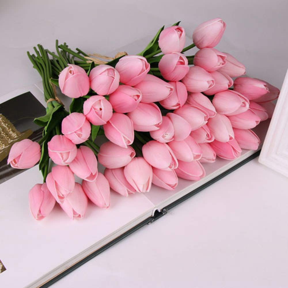 10 Pcs Beauty Real Touch Flowers Latex Tulips Flower Artificial Bouquet Fake Flower Bridal Bouquet Decorate Flowers for Wedding