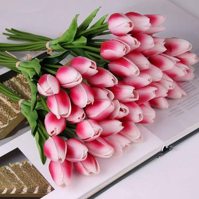 10 Pcs Beauty Real Touch Flowers Latex Tulips Flower Artificial Bouquet Fake Flower Bridal Bouquet Decorate Flowers for Wedding