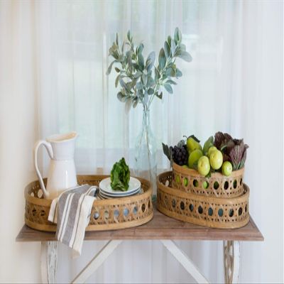 Oval Design Decorative Woven Wood Tray - Set of 3