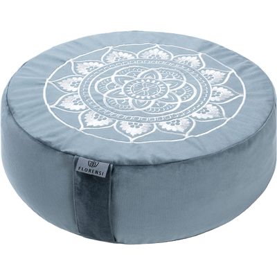 Florensi Zafu Meditation Cushion - Large, Round Velvet, Ocean Abyss, Buckwheat-Filled Floor Pillow for Sitting, Mandala Velvet Yoga Bolster Pillow, Machine-Washable Cover for Floor Cushions
