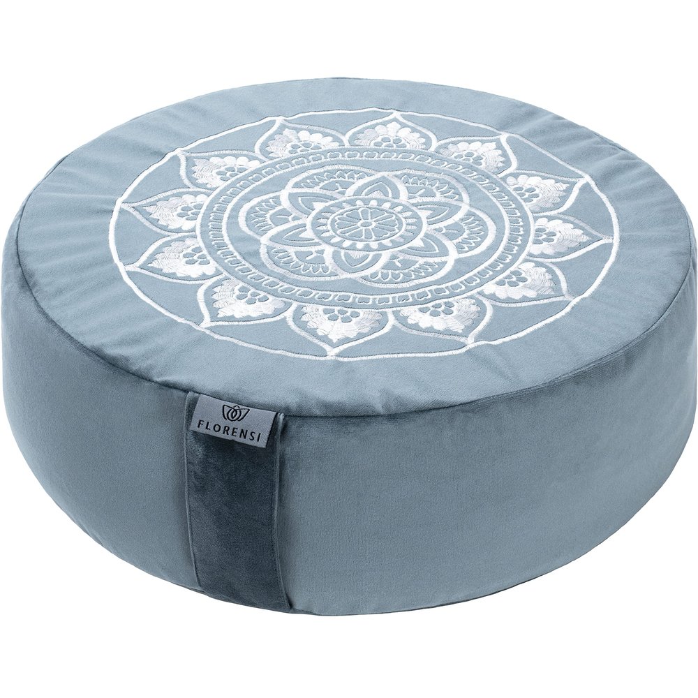 Florensi Zafu Meditation Cushion - Large, Round Velvet, Ocean Abyss, Buckwheat-Filled Floor Pillow for Sitting, Mandala Velvet Yoga Bolster Pillow, Machine-Washable Cover for Floor Cushions