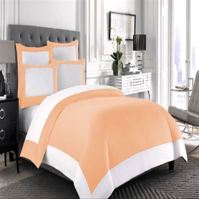 Bedding Empire 5 Piece Set Designer Border Reversible Duvet Cover Set with Extra Pillowcase Zipper Closure 100% Egyptian Cotton 500 Thread Count King Size, Peach/White Color
