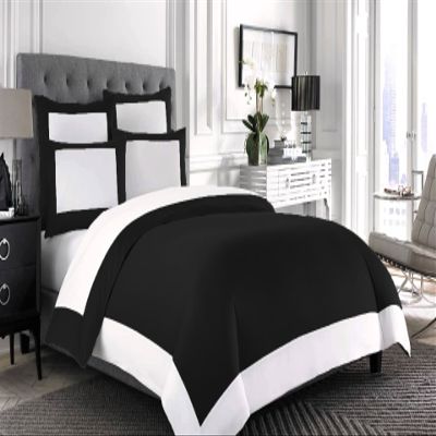 Bedding Empire 5 Piece Set Designer Border Reversible Duvet Cover Set with Extra Pillowcase Zipper Closure 100% Egyptian Cotton 500 Thread Count King Size, Black/White Color
