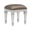 Benjara Leatherette Padded Vanity Stool with Tapered Legs and Molded Detail, Silver view 1
