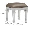 Benjara Leatherette Padded Vanity Stool with Tapered Legs and Molded Detail, Silver view 2