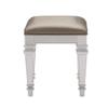 Benjara Leatherette Padded Vanity Stool with Tapered Legs and Molded Detail, Silver view 3
