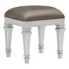 Benjara Leatherette Padded Vanity Stool with Tapered Legs and Molded Detail, Silver view 4