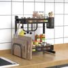 COZYBLOCK Black Stainless Steel Spice Rack, Kitchen Storage Countertop Organizer, Storage Basket with Knifes and Cutlery Holder, Chopping Board Holder, Utensil Holder, Kitchen Space Saver (2 Tier) view 1