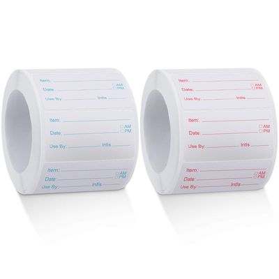 Outus 1000 Pcs Dissolvable Food Labels for Container Removable Canning Labels Food Storage Stickers for Home Restaurant Canning Container Rotation, Red and Blue, 500 Labels Per Roll