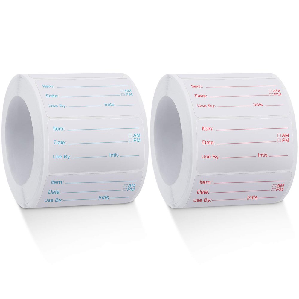 Outus 1000 Pcs Dissolvable Food Labels for Container Removable Canning Labels Food Storage Stickers for Home Restaurant Canning Container Rotation, Red and Blue, 500 Labels Per Roll