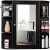 Iwell Bathroom Medicine Cabinet with Mirror, Wall Cabinet with 2 Adjustable Shelves & 6 Open Shelves, Bathroom Cabinet Wall Mounted, Over The Toilet Space Saver Storage Cabinet, Black view 1