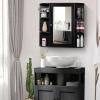Iwell Bathroom Medicine Cabinet with Mirror, Wall Cabinet with 2 Adjustable Shelves & 6 Open Shelves, Bathroom Cabinet Wall Mounted, Over The Toilet Space Saver Storage Cabinet, Black view 2