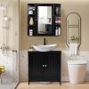Iwell Bathroom Medicine Cabinet with Mirror, Wall Cabinet with 2 Adjustable Shelves & 6 Open Shelves, Bathroom Cabinet Wall Mounted, Over The Toilet Space Saver Storage Cabinet, Black view 4