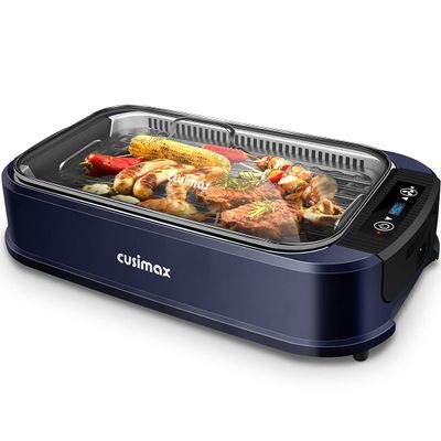 Indoor Grill CUSIMAX Electric Smokeless Grill Portable Korean BBQ with Turbo Smoke Extractor Technology, Non-stick Removable Plate, Tempered Glass Lid, Great for Party(Single Plate)