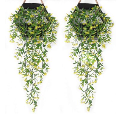 Artificial Hanging Vine, LoveniMen Plastic Ivy Plants Greenery Fake Weeping Willow Rattan Wicker Twig for Garden Garland Outdoor Indoor Home UV Resistant Jungle Party Supplies Decoration Yellow 2 pack