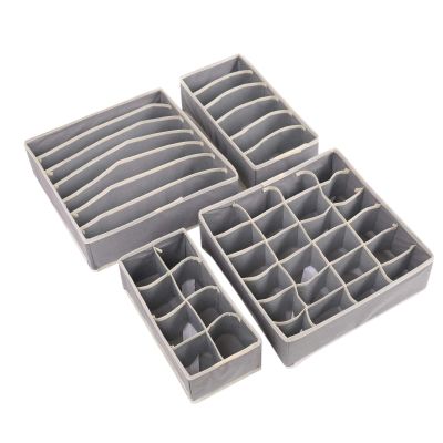 Cicilin Underwear Organisers Drawer Storage Organiser Foldable Drawer Dividers Closet Storage Box for Bras, Socks, Ties, Scarves, and Other Accessories (Set of 4) Cardboard Grey