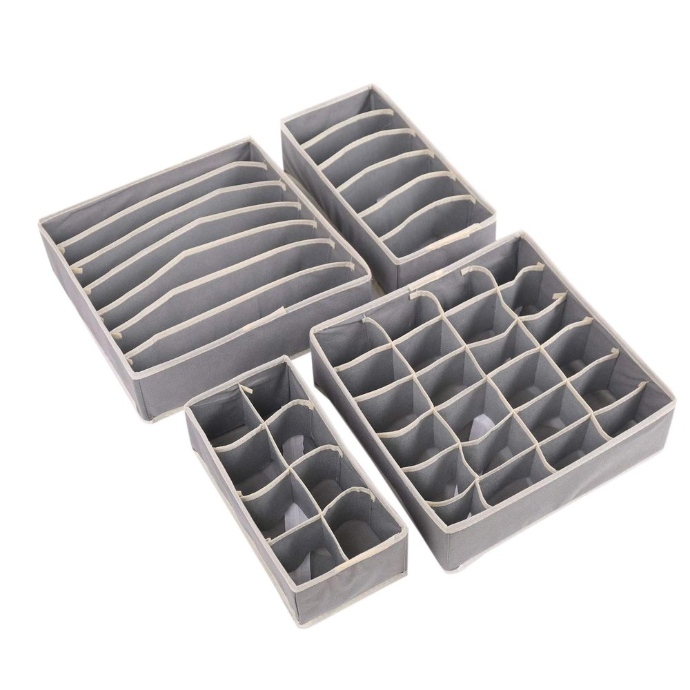Cicilin Underwear Organisers Drawer Storage Organiser Foldable Drawer Dividers Closet Storage Box for Bras, Socks, Ties, Scarves, and Other Accessories (Set of 4) Cardboard Grey