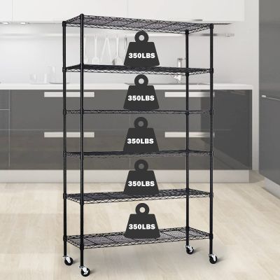 6 Tier Wire Shelving Unit Rack, NSF Heavy Duty Height Adjustable Storage Shelf Metal Shelving with Wheels/Feet Levelers for Garage Kitchen Office Commercial Shelving - 18"x48"x82" Black