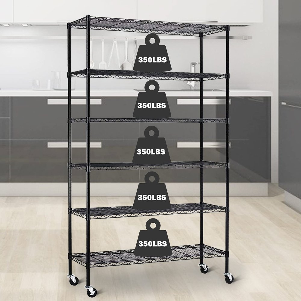 6 Tier Wire Shelving Unit Rack, NSF Heavy Duty Height Adjustable Storage Shelf Metal Shelving with Wheels/Feet Levelers for Garage Kitchen Office Commercial Shelving - 18"x48"x82" Black