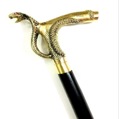 PIRU Victorian Designer Brass Cobra Handle Wooden Walking Stick Vintage Cane Handmade