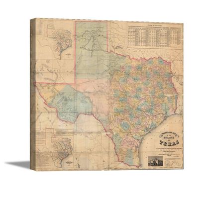 Wall Art Giant 1858 Map Of Texas Canvas Print, Texas Wall Art For Home Or Office 22X24 Inches